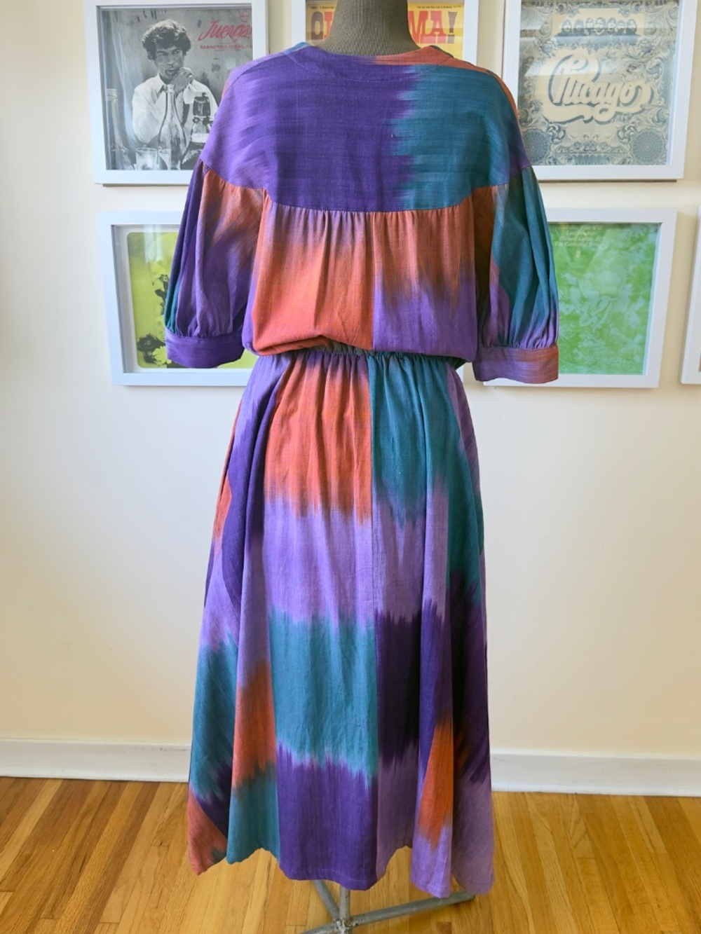 Vintage 80s Watercolour Maxi Dress | Abstract Tie-Dye | Boho Cottagecore - Picture 2 of 10